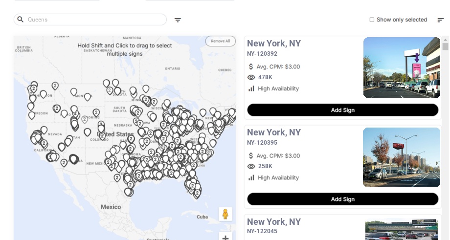 Billboard advertising in Queens Ny, New York - Choose your favorite location