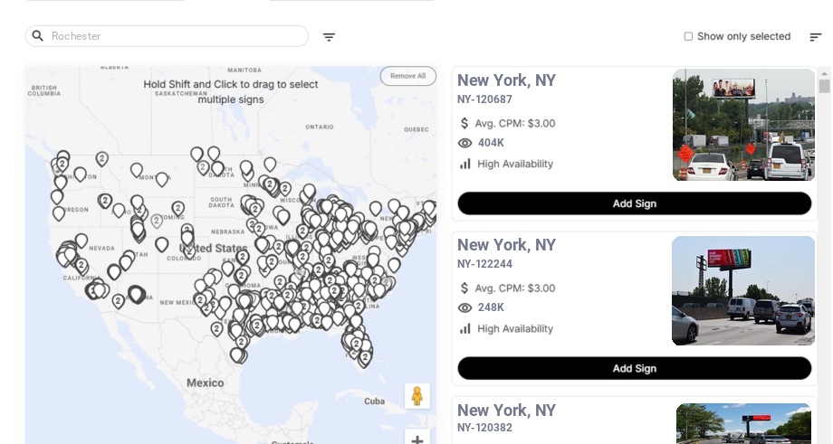 Billboard advertising in Rochester Ny, New York - Choose your favorite location
