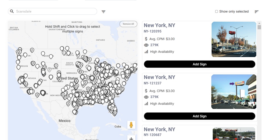 Billboard advertising in Scarsdale Ny, New York - Choose your favorite location