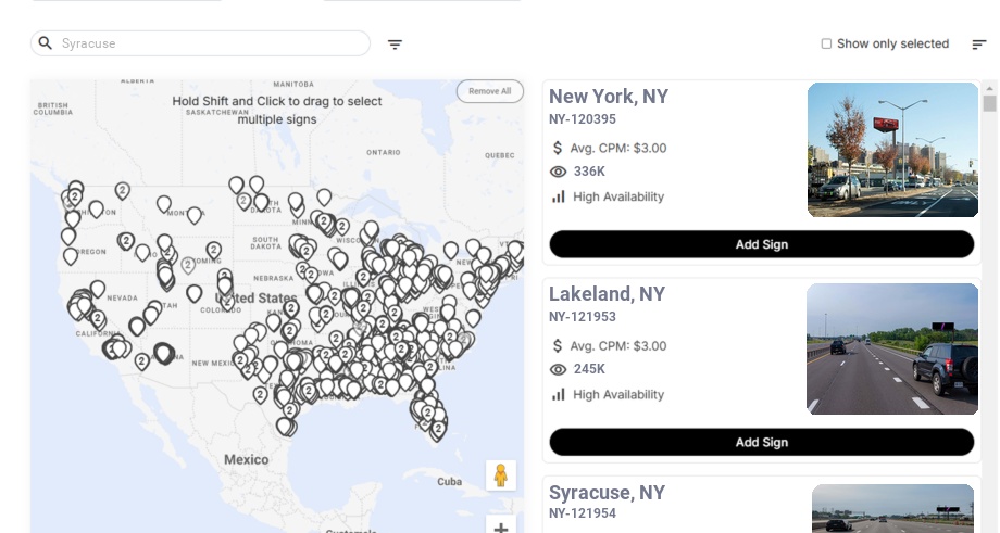 Billboard advertising in Syracuse Ny, New York - Choose your favorite location