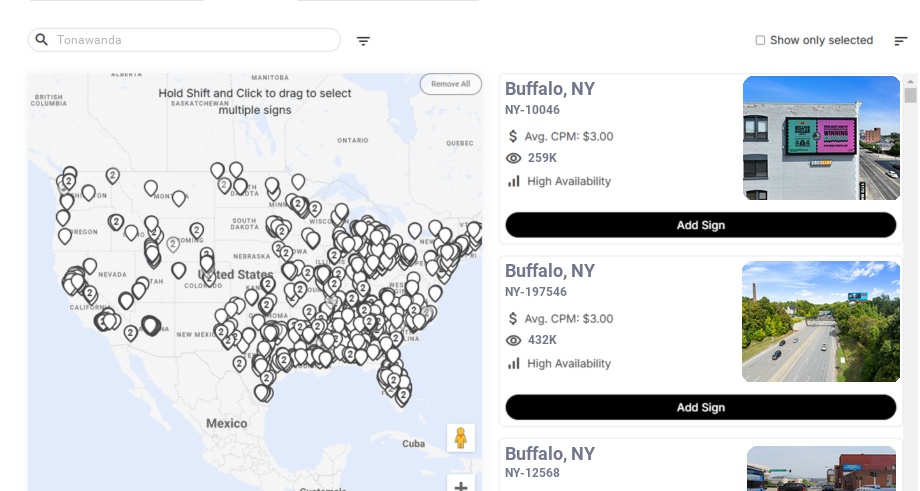 Billboard advertising in Tonawanda Ny, New York - Choose your favorite location