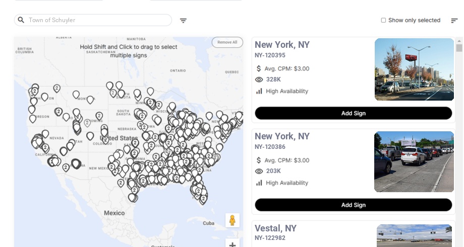 Billboard advertising in Town Of Schuyler Ny, New York - Choose your favorite location