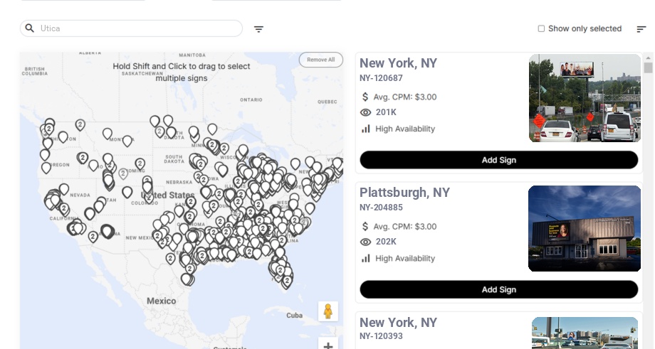 Billboard advertising in Utica Ny, New York - Choose your favorite location