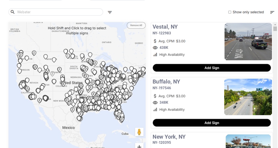 Billboard advertising in Webster Ny, New York - Choose your favorite location