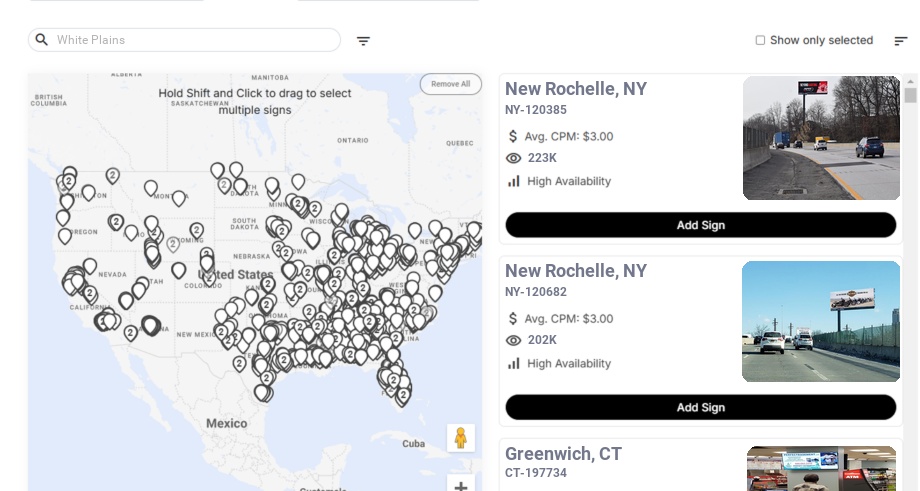 Billboard advertising in White Plains, New York - Choose your favorite location