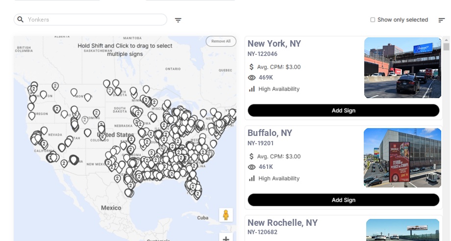 Billboard advertising in Yonkers Ny, New York - Choose your favorite location