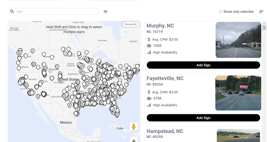 Billboard advertising in Ash Nc, North Carolina - Choose your favorite location