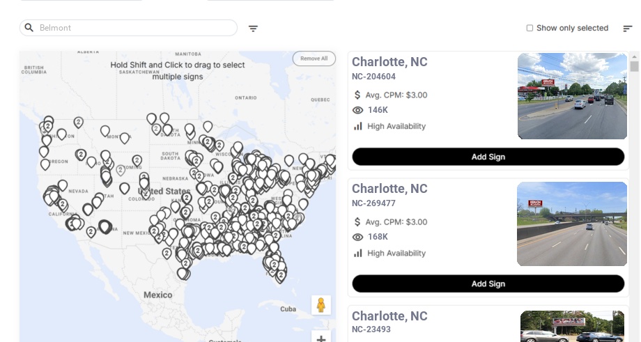 Billboard advertising in Belmont Nc, North Carolina - Choose your favorite location