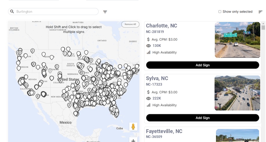 Billboard advertising in Burlington Nc, North Carolina - Choose your favorite location