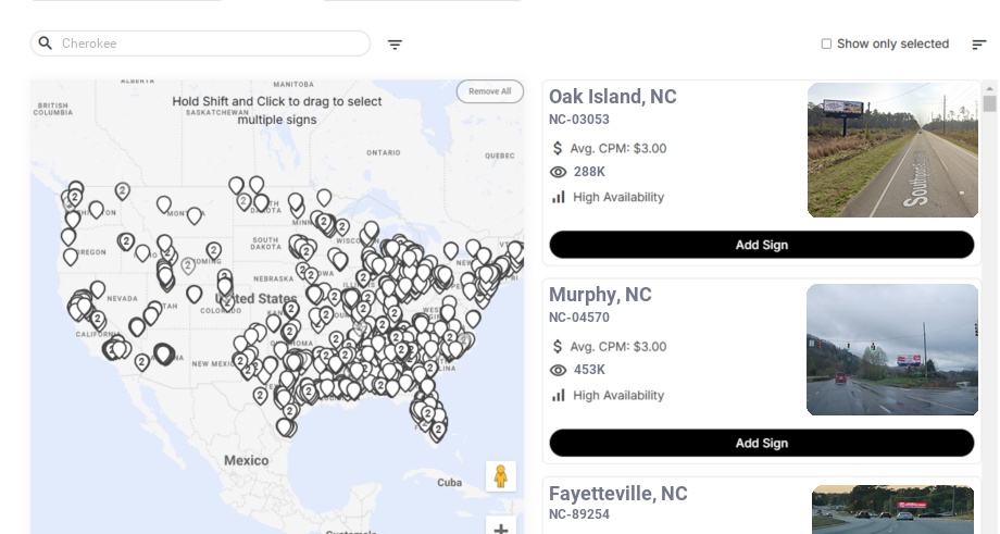 Billboard advertising in Cherokee Nc, North Carolina - Choose your favorite location