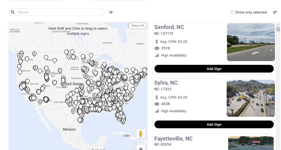 Billboard advertising in Denver Nc, North Carolina - Choose your favorite location