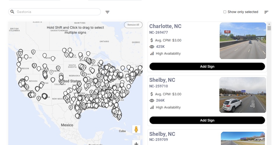 Billboard advertising in Gastonia Nc, North Carolina - Choose your favorite location