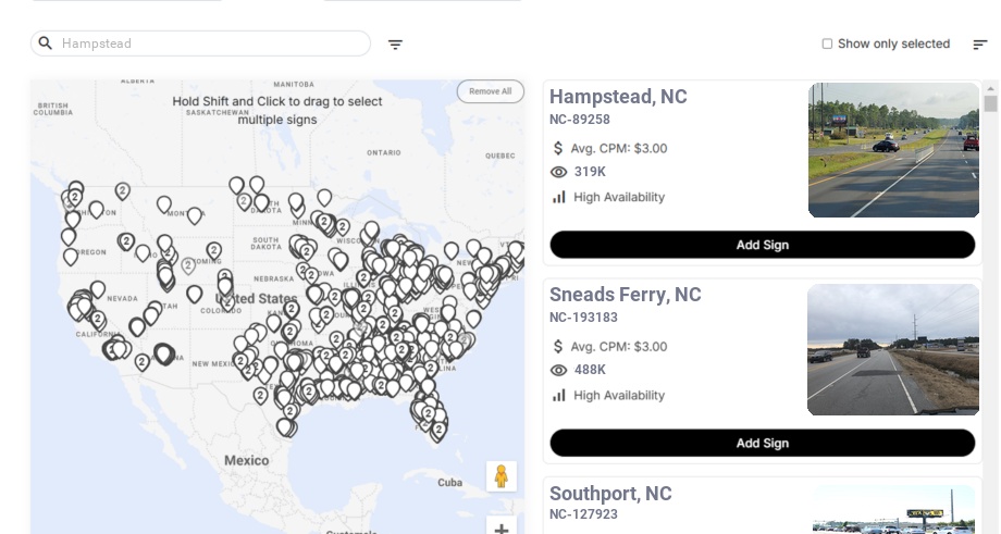 Billboard advertising in Hampstead Nc, North Carolina - Choose your favorite location
