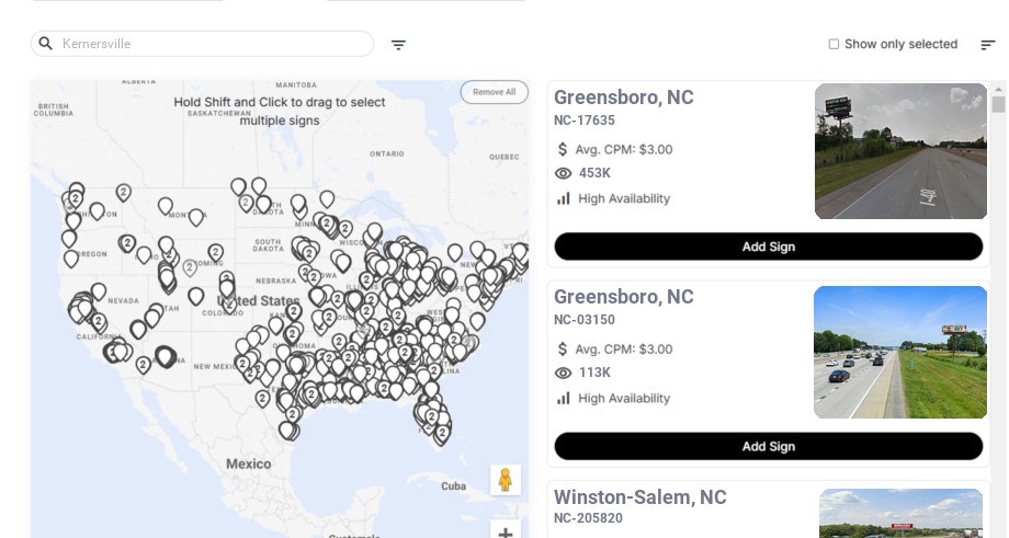 Billboard advertising in Kernersville Nc, North Carolina - Choose your favorite location