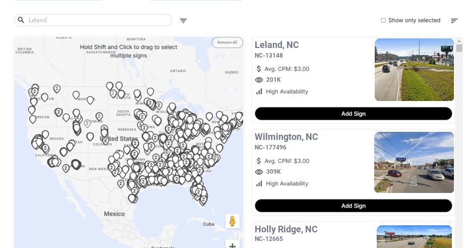 Billboard advertising in Leland Nc, North Carolina - Choose your favorite location