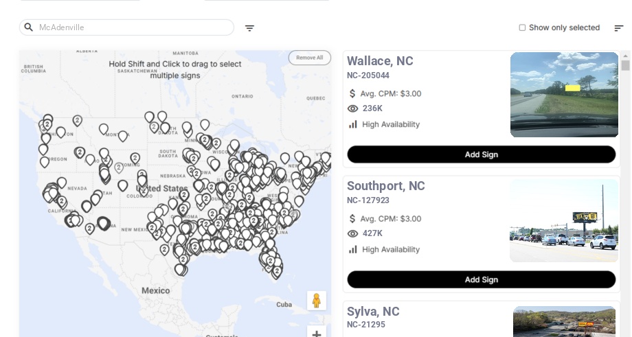 Billboard advertising in Mcadenville Nc, North Carolina - Choose your favorite location