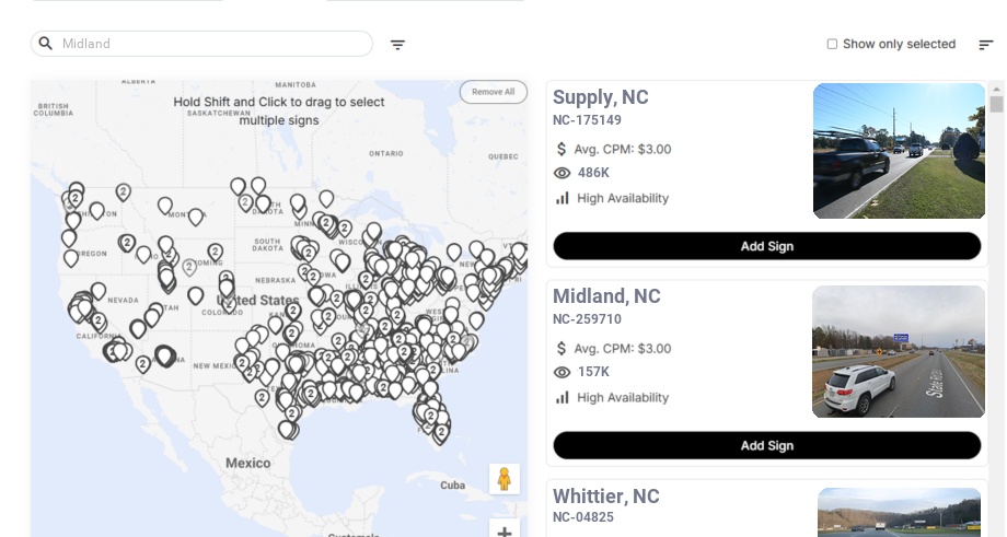 Billboard advertising in Midland Nc, North Carolina - Choose your favorite location