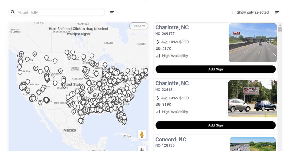 Billboard advertising in Mount Holly Nc, North Carolina - Choose your favorite location