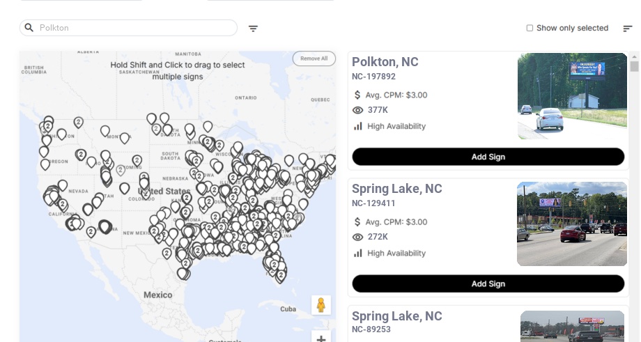 Billboard advertising in Polkton Nc, North Carolina - Choose your favorite location
