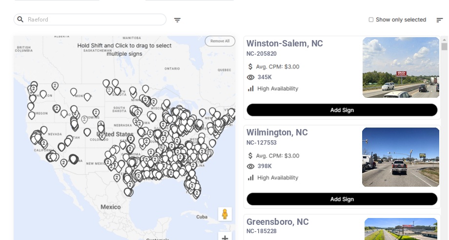 Billboard advertising in Raeford Nc, North Carolina - Choose your favorite location