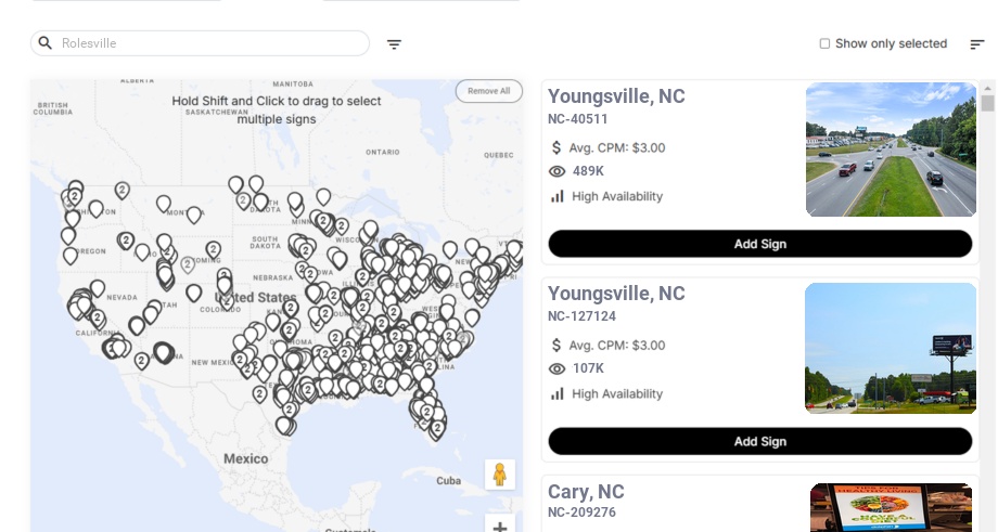 Billboard advertising in Rolesville Nc, North Carolina - Choose your favorite location