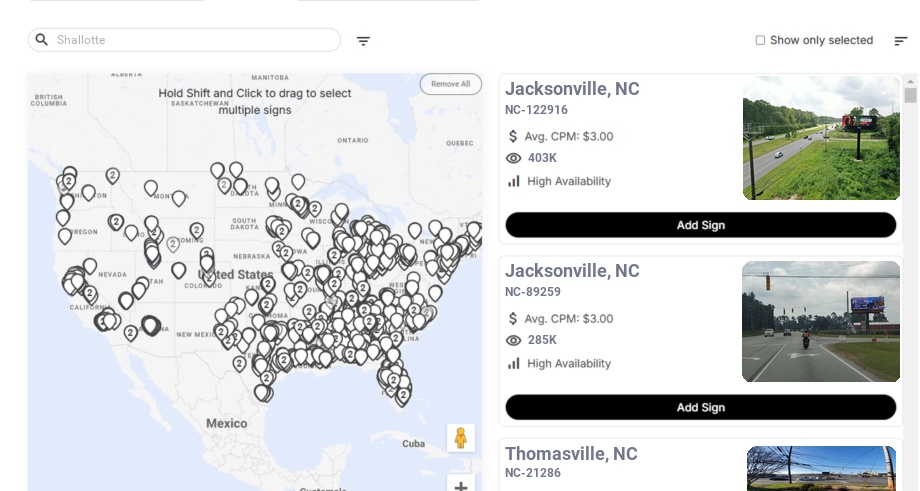Billboard advertising in Shallotte Nc, North Carolina - Choose your favorite location