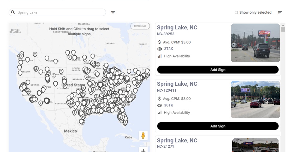 Billboard advertising in Spring Lake Nc, North Carolina - Choose your favorite location