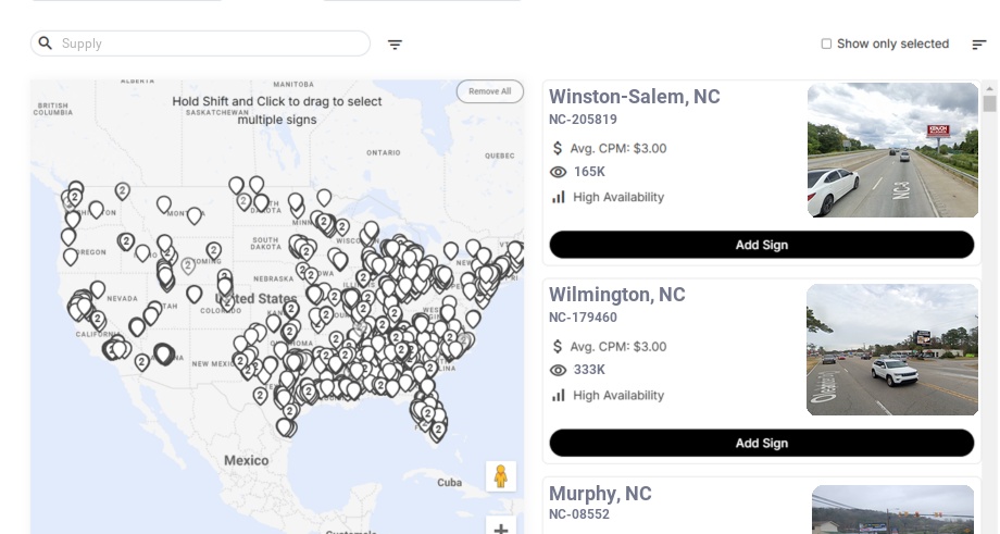 Billboard advertising in Supply, North Carolina - Choose your favorite location