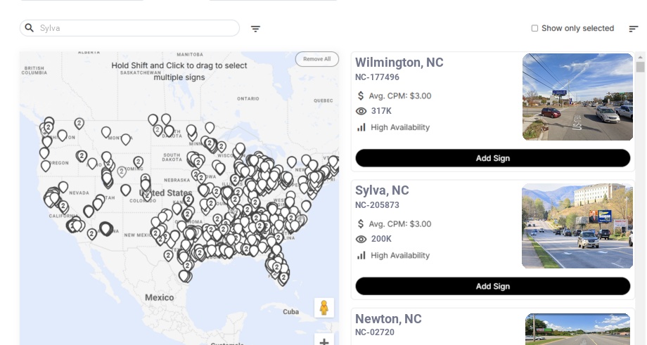 Billboard advertising in Sylva Nc, North Carolina - Choose your favorite location