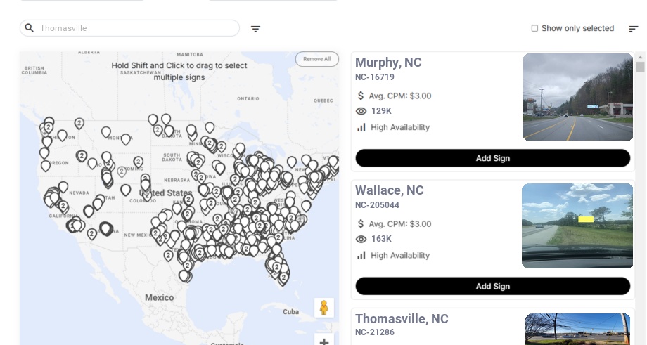 Billboard advertising in Thomasville Nc, North Carolina - Choose your favorite location