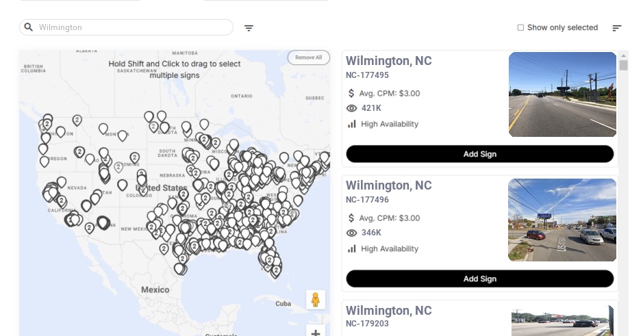 Billboard advertising in Wilmington Nc, North Carolina - Choose your favorite location