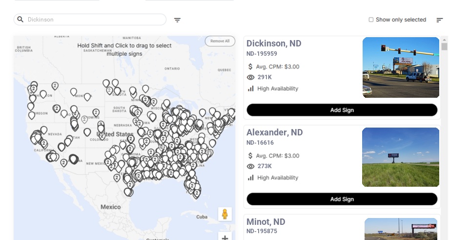 Billboard advertising in Dickinson Nd, North Dakota - Choose your favorite location