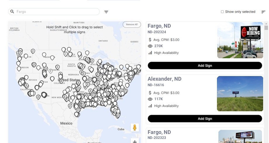 Billboard advertising in Fargo, North Dakota - Choose your favorite location