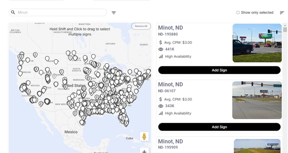 Billboard advertising in Minot Nd, North Dakota - Choose your favorite location