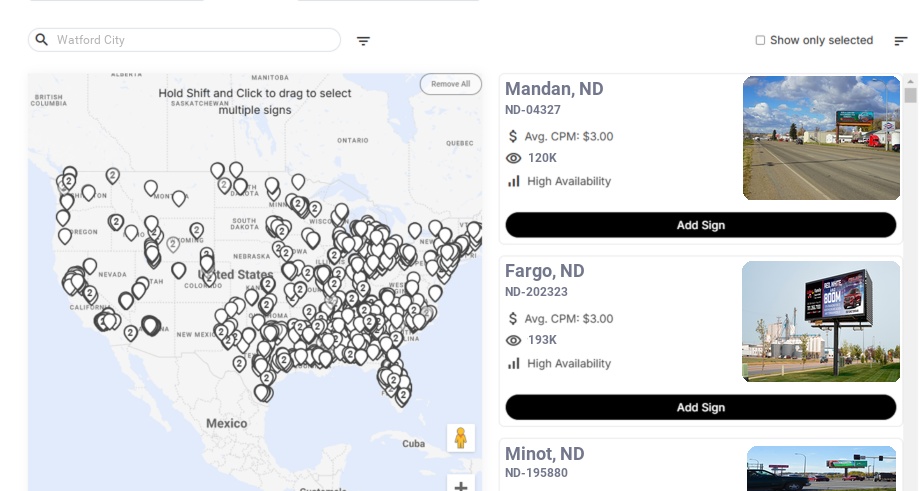 Billboard advertising in Watford City Nd, North Dakota - Choose your favorite location