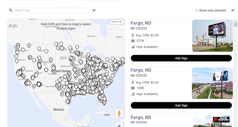Billboard advertising in West Fargo Nd, North Dakota - Choose your favorite location