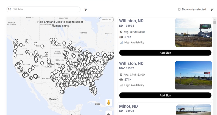 Billboard advertising in Williston Nd, North Dakota - Choose your favorite location