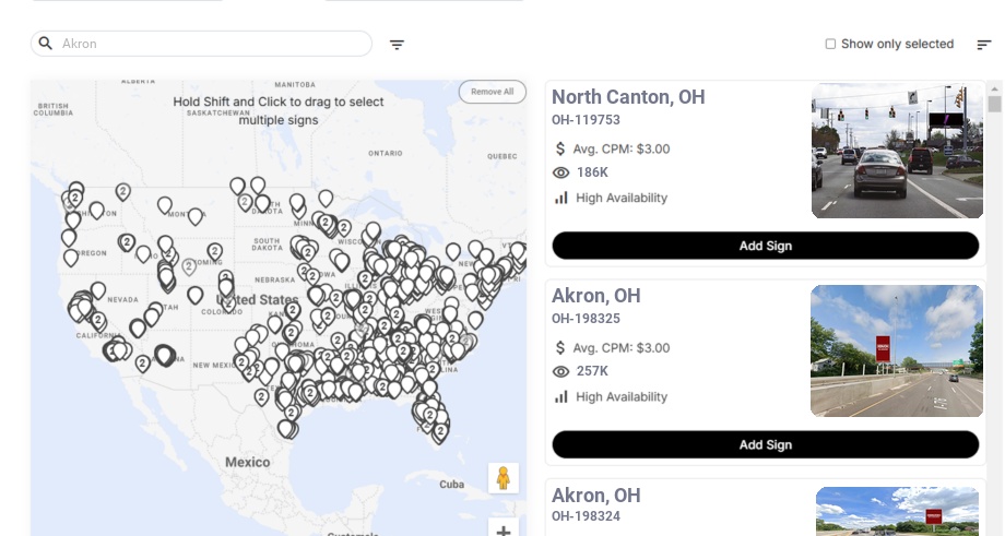 Billboard advertising in Akron Oh, Ohio - Choose your favorite location