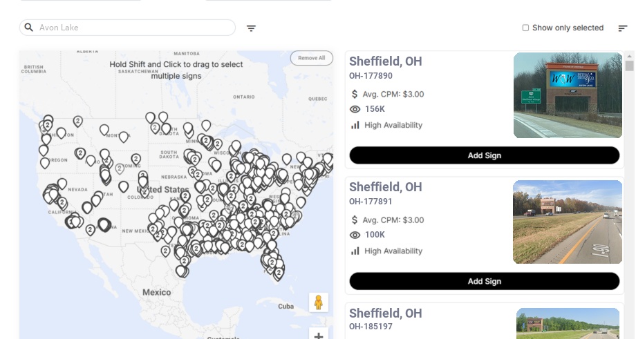Billboard advertising in Avon Lake Oh, Ohio - Choose your favorite location
