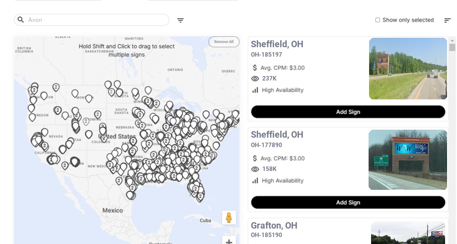 Billboard advertising in Avon Oh, Ohio - Choose your favorite location