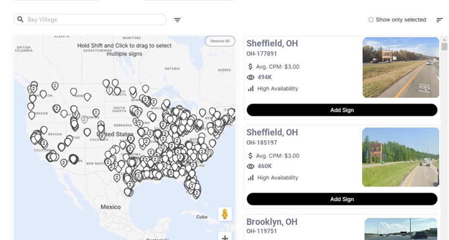 Billboard advertising in Bay Village Oh, Ohio - Choose your favorite location