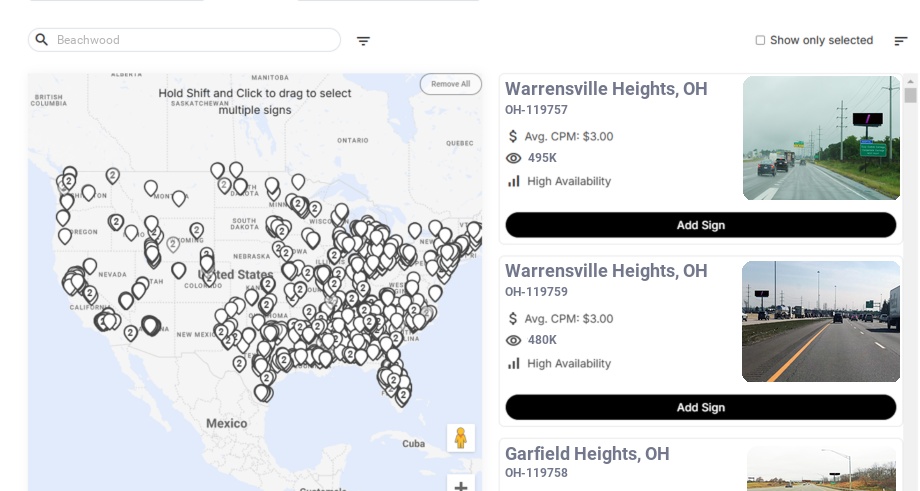 Billboard advertising in Beachwood Oh, Ohio - Choose your favorite location