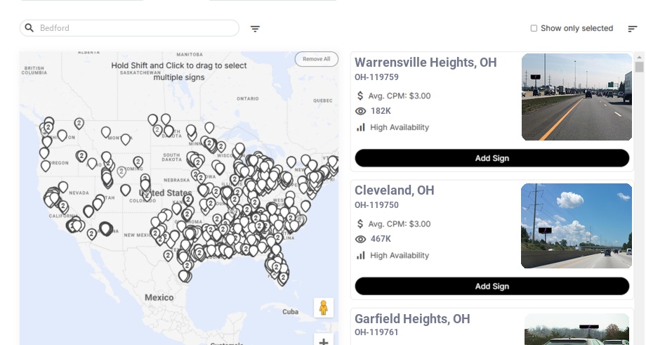 Billboard advertising in Bedford Oh, Ohio - Choose your favorite location