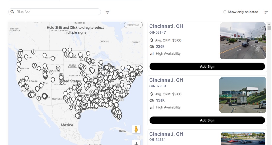 Billboard advertising in Blue Ash Oh, Ohio - Choose your favorite location