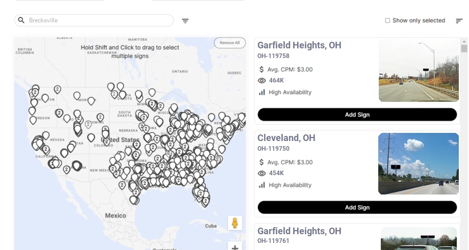 Billboard advertising in Brecksville Oh, Ohio - Choose your favorite location
