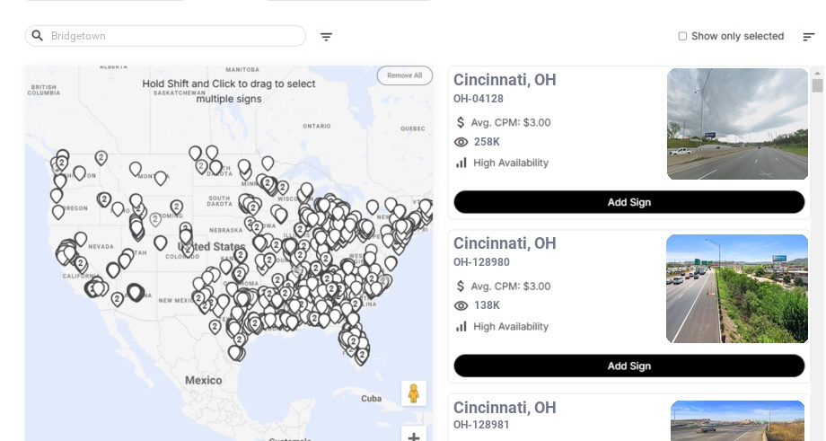 Billboard advertising in Bridgetown Oh, Ohio - Choose your favorite location