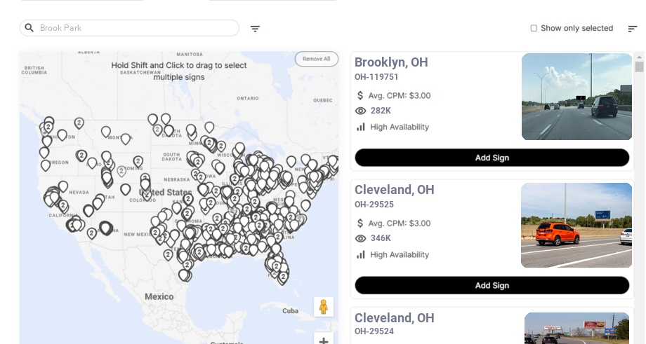 Billboard advertising in Brook Park Oh, Ohio - Choose your favorite location