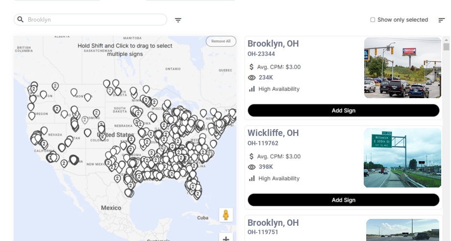 Billboard advertising in Brooklyn, Ohio - Choose your favorite location