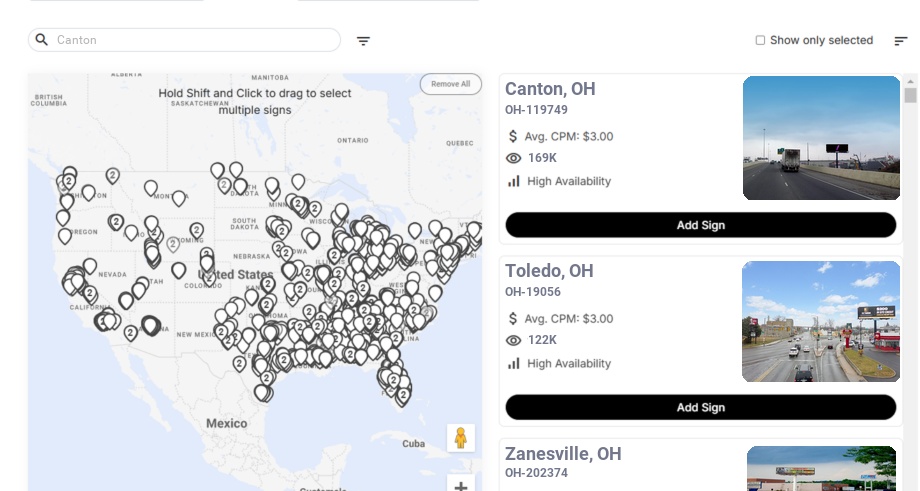 Billboard advertising in Canton Oh, Ohio - Choose your favorite location