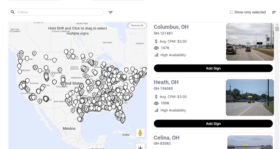 Billboard advertising in Celina Oh, Ohio - Choose your favorite location